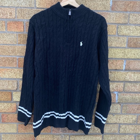 Polo by Ralph Lauren Black Cable Knit Wool Sweater XL Black - Picture 1 of 7